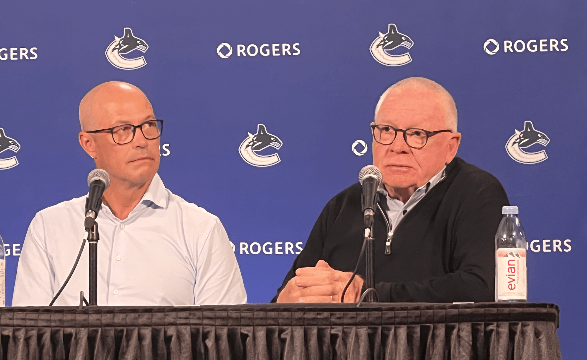 Jim Rutherford and Patrik Allvin speak ahead of Vancouver Canucks training camp in Penticton, BC on September 18th, 2024.